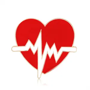 Broches de esmalte de electrocardiograma de corazón rojo, broche de metal médico, regalos para niños, accesorios de enfermera, 2022