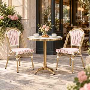 Chaise de jardin moderne française en rotin tressé et aluminium pour terrasse, bistrot, café, restaurant, extérieur - Product Image 2