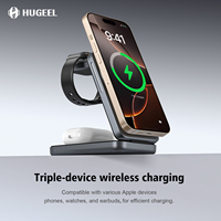 Cargador Inalámbrico Magnético 3 en 1 de 15W, Estación de Carga Inalámbrica Plegable de Escritorio, Cable Tipo-C para Teléfono 16/15, Reloj Inteligente y Auriculares