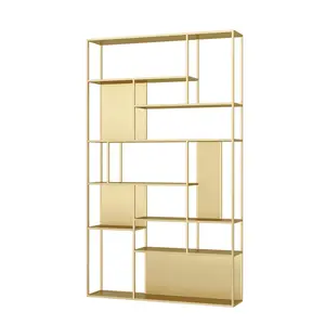 LN-1908 Hot Koop Goedkope Prijs Gemaakt In Foshan Golden Metalen Frame Transparant Glas Creatieve Boekenkast Voor Studeerkamer Kantoor Kamer