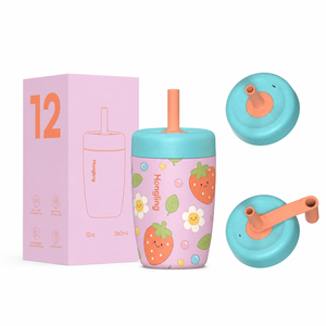 Botella de Agua Infantil Hong Ling de 12oz con Tapa de Silicona y Pajita, Botella de Agua Aislada para Niños Pequeños, Taza de Agua de Acero Inoxidable que Mantiene el Frío Durante 24H - Product Image 1