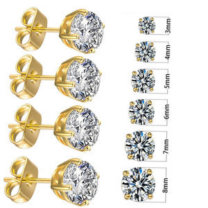 Gioielli di Moda Orecchini a Lobo in Acciaio Inossidabile 316L Ipoallergenico con Zirconia Cubica Diamante Moissanite Rotondo CZ - Product Image 1