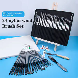 Set di pennelli per pittura professionale serie 24 pezzi di vendita calda con rotolo di tela e coltello per tavolozza per pittura - Product Image 2