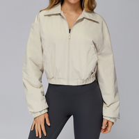 Joyyoung veste de sport à col montant pour femme coupe-vent léger à fermeture éclair complète ourlet élastique entraînement course à pied Gym Fitness veste courte