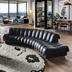 Enorme Laranja Macaco Couro Cama Sofá De Madeira Conjunto Clássico Sofás De Casa De Luxo Curvo Sofá Sala De Estar - Product Image 2