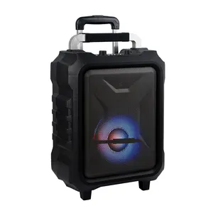High-quality Outdoor Speaker System Mobile Trolley Portable Speaker Brown Box Plastic Active Party Speaker RGB 8 Inches 30W 5.0