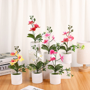 Fleur d'orchidée Phalaenopsis artificielle en pot rond, 3 plantes, matériau PP, décoration intérieure - Product Image 1