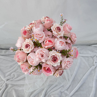 Susunan Bunga Mawar Sutra Pink dan Peony Buatan Modern Custom Grosir untuk Dekorasi Centerpiece Pernikahan