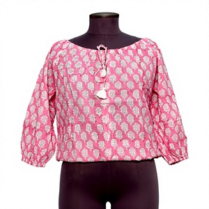 Comfortable Stylish Sweet Vintage Summer Women's <b>Tops</b> with Floral Print 100% Cotton Breathable Design for Active Women Wholesale - Product Image 1