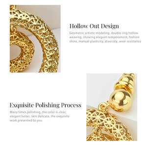 Boucles d'oreilles pendantes double cercle creux de 35 mm, petite taille, en laiton doré 18 carats, motif cercles concentriques tressés, <span class=keywords><strong>bijoux</strong></span> tendance pour grossistes - Product Image 4