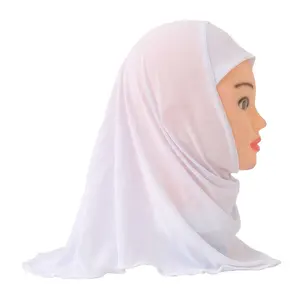 Customized Arabic comfortable Muslim Hijab 2-7Years Kids Baby Girl high elastic plain color Hijab