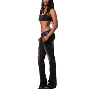 Jean en denim déchiré taille basse évasé vintage pour femme, coupe large, extensible, grande taille, idéal pour l'automne et l'hiver – Nouvelle collection très prisée - Product Image 2