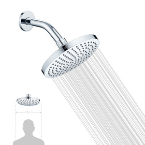 Pommeau de douche fixe-Douche de pluie ronde en plastique chromé à haute pression de 6 pouces avec boule pivotante réglable pour salle de bain - Product Image 1
