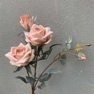 Fleurs de style champ d'europe du nord, roses artificielles de mariage en soie à 4 têtes pour <span class=keywords><strong>bouquet</strong></span> de mariée, L-347 - Product Image 4