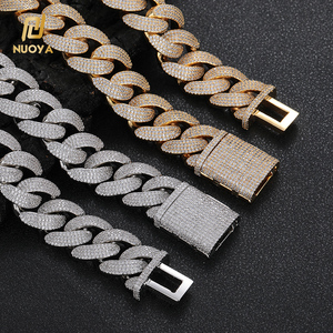 Dây chuyền kiểu Cuba NUOYA Fine Jewelry <span class=keywords><strong>4</strong></span> hàng kim cương đầy đủ, 20MM, đá CZ viền vi mô, trang sức Hip Hop mạ đá, dây chuyền kiểu Cuba dành cho nữ - Product Image 5