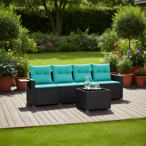 Poly <b>Rattan</b> Patio <b>Sofa</b> Set 4 Seater Outdoor Garden Furniture Contemporary Design Black With Cushions - Product Image 3