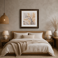 Tête de lit carrée de luxe imprimée UV avec texture toile grès et motif paysage plumeux, style Japandi, pour chambre à coucher, directement de l'usine PS