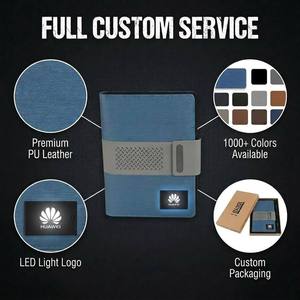Trending New Product Ideas Education Christmas Business Customized <b>A5</b> PU Leather Power Bank <b>Notebooks</b> With LED LOGO A-006 Custom - Product Image 3