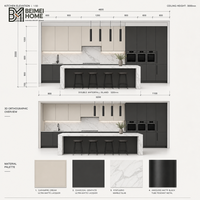 Meubles de cuisine modernes bicolores BEIMEI, charbon graphite, crème cachemire, îlot en marbre Statuario, menuiserie de villa