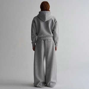 Venta al por mayor Heavyweight Thicker 500Gsm Sweatsuits Hombres Zip up Hoodie Composite Fabric Men Sweatsuit Set - Product Image 4