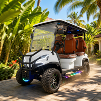 Voiturette de golf électrique tout-terrain robuste 4 places, buggy de golf surélevé avec kit d'éclairage d'ambiance LED complet pour villas et attractions touristiques