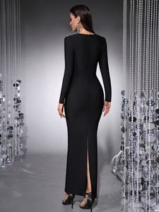 OEM Factory bendaggio personalizzato <span class=keywords><strong>nero</strong></span> di alta qualità abiti da cerimonia glamour donna <span class=keywords><strong>abito</strong></span> da sera <span class=keywords><strong>lungo</strong></span> aderente - Product Image 5
