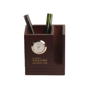 Porte-stylos carré en bois massif, minimaliste, avec horloge, impression UV, élégant, pour bureau, papeterie, boîte de rangement, cadeau personnel - Product Image 4