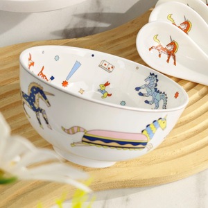 Loving Home Bone China Cute Bowl Set unicorn Pattern Six Bowls With Spoons Household Rice Bowl - Product Image 3