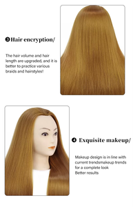 Cabeza de Maniquí Profesional para Entrenamiento de <span class=keywords><strong>Peluquería</strong></span>, Cabello Humano Liso y Ondulado de 53 cm, Modelo para Prácticas de Corte y Trenzado - Product Image 5