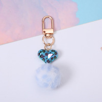 Porte-clés Pompon Cœur Léopard Acrylique Couleur Bonbon pour Sac à Dos, Décoration Suspendue, Cadeau, Vente en Gros