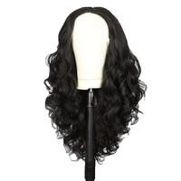 Perruques synthétiques longues et bouclées noires, à raie centrale, volumineuses, résistantes à la chaleur, sans colle, fabriquées à la machine, style exotique, pour femmes européennes et américaines