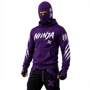 Men's Ninja Hoodie Balaclava Mask Double <b>Hood</b> <b>Zip</b> Up Sweatshirt Custom Streetwear Pullover Hoodie Winter Sportswear Clothing OEM - Product Image 1
