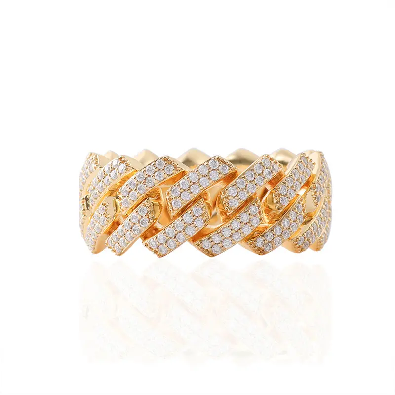 Provence custom hip hop jewelry cuban ring 14k yellow gold mens cuban link ring lab grown Round diamond iced cuban ring