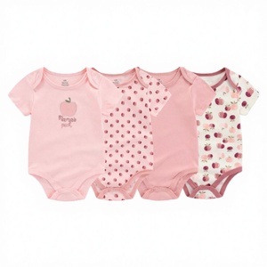 Conjunto de 4 Peleles de Verano para Bebé, 100% Algodón, Estampado Animal, Cierre de Broches, Manga Corta, Unisex, 0-12 Meses - Product Image 2