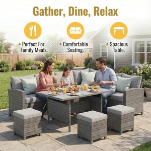 Conjunto de Muebles de Ratán para Exteriores, Resistente, Espacioso, con Cojines Suaves Desmontables, para Conversar y Comer al Aire Libre, Ideal para el Hogar, el Patio Trasero o Fiestas - Product Image 3