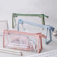 Bestella Triangle Transparent Grande Capacité PVC Stylo Sac Examen Crayon Fermeture Éclair Papeterie Cas pour Primaire Cosmétique Sac
