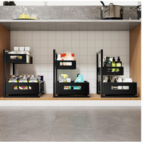Support de rangement coulissant à double couche sans perçage pour armoires de cuisine et de salle de bain et organisateur d'évier