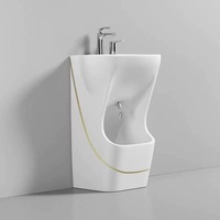 Nouveau lavabo monobloc de style musulman moyen-oriental avec robinet à double trou, en céramique, pour le lavage du visage, des mains et des pieds, accessoires inclus
