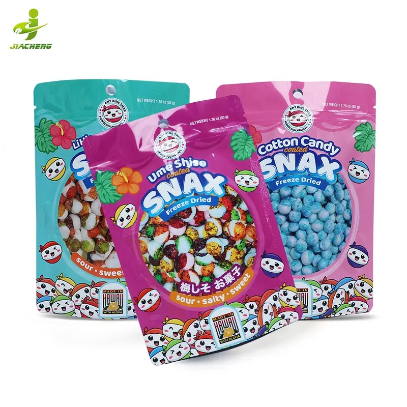 custom design resealable freeze dried candy aluminum foil doypack stand up pouches ziplock mylar bags for food packaging