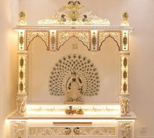 Premium Ornate LED Peacock Marble <b>Mandir</b> with Elegant Backlit Design and Intricate Handcrafted Detailing - Product Image 3