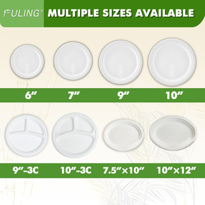 Fuling 9 inch dùng một lần compostable giấy tấm phân hủy sinh học mía bã mía tự nhiên chưa tẩy trắng 9 "bữa ăn tối giấy tấm - Product Image 4