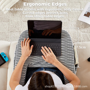 Almohada de lectura Du Babo de espuma viscoelástica a rayas, rectangular, con bolsillos para usar en la cama o el sofá - Product Image 2