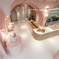 Elegante Rosa Luxus-Vitrine für Bäckereien mit LED-Beleuchtung, Multifunktionale Gebäckvitrine, Umweltfreundliches und Pflegeleichtes Design für