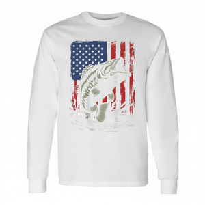 T-shirt à manches longues pour jeunes, motif camouflage de pêche, drapeau américain, design patriotique - Product Image 2