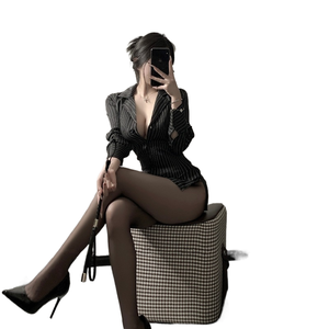 Seksi İç Çamaşırı Çizgili Takım Sekreter Üniforması Saf Gömleği Çıkarmayı Kaçınmak İstiyorum Baştan Çıkarıcı Pijama Qqny - Product Image 1