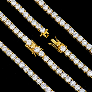 Collier Tennis Hip Hop Moissanite Iced Out VVS Taille Ronde Brillante Sertie à Griffes 4mm en Argent Sterling 925 Plaqué Or - Product Image 4