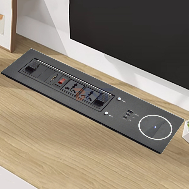 2 Universal 65W Fast Charging Desktop Socket 65W Motorized Flip-Up Cable Box Flip-Up Cable Management for Office Use IP44 16A