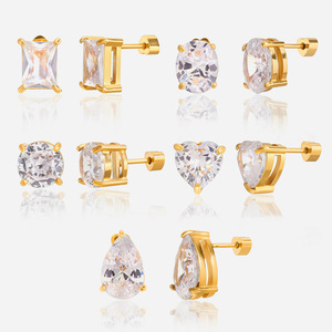 <b>Stud</b> <b>Earrings</b> Zircon Gold Plated Stainless Steel Claw Setting Heart Geometric Everyday Wear - Product Image 1