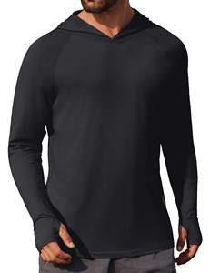 Camisas Rash Guard de manga regular con cuello redondo para hombre, camisas con capucha de protección solar de manga larga, camisas ligeras de pesca de secado rápido - Product Image 4