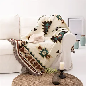 Selimut Katun Rajutan Cetak Kustom Throw Navajo Aztec